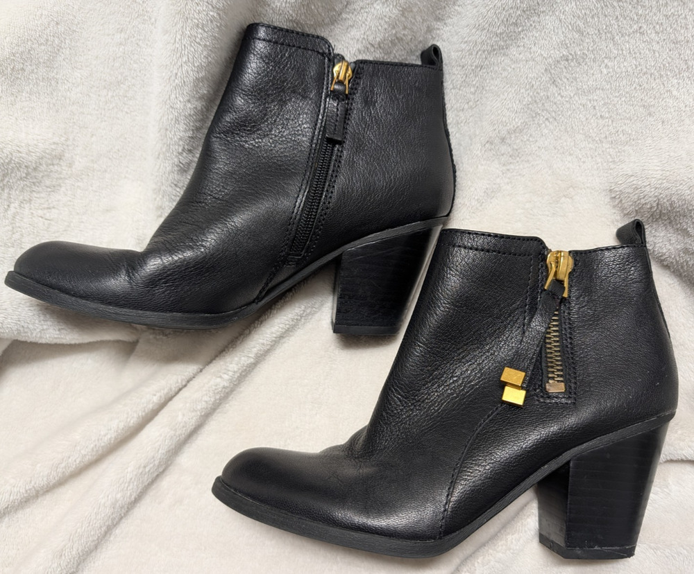 Franco Sarto Women's Black Leather Ankle Boots Diana Size 7 M with Zippers